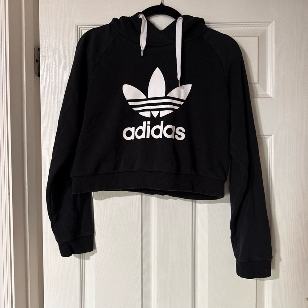 adidas Black Hoodie with White Trefoil and Drawstrings